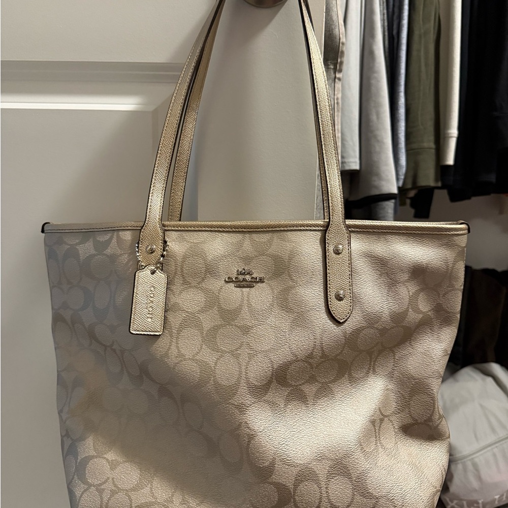 Coach Beige Signature Tote